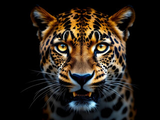 Obraz premium Jaguar Portrait with Intense Golden Eyes on Black