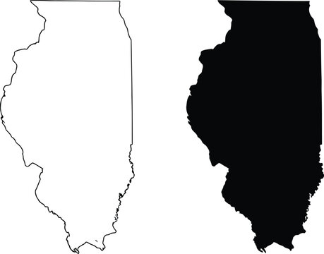 A simple outline and a solid black silhouette map representing the us state of illinois isolated Vector