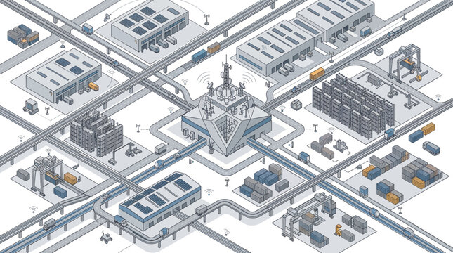 Industrial complex with various buildings and infrastructure.