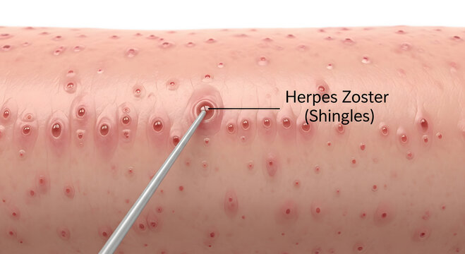 Herpes zoster virus causes shingles with painful skin rash and blisters