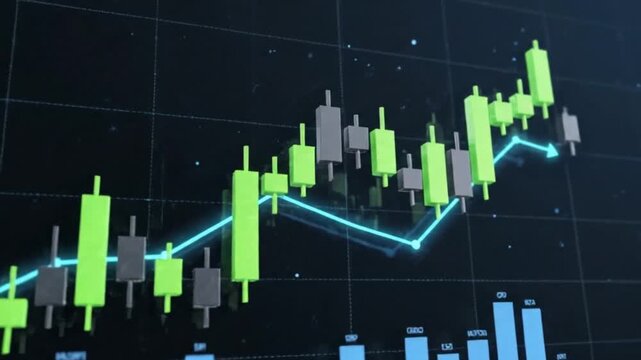 4K Stock Market Chart with Rising Candlestick Graph and Financial Data Analysis in Trading Concept