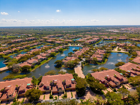 Residential housing community in Estero Florida. Aerial drone photo 2026