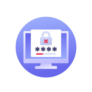 weak password icon with lock and computer
