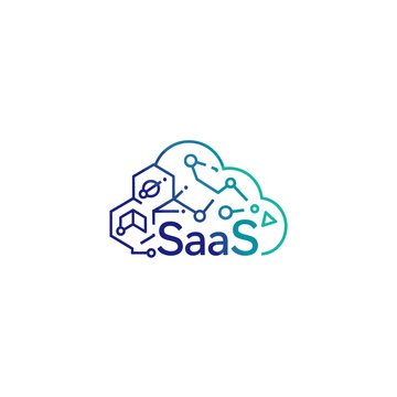Abstract cloud-shaped logo with interconnected nodes and geometric shapes, representing SaaS technology.