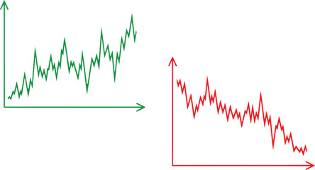 A conceptual illustration showing two contrasting line graphs depicting growth and decline trends Vector © Mst