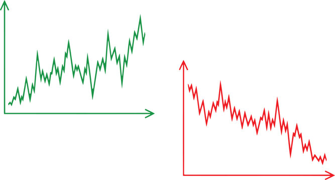 A conceptual illustration showing two contrasting line graphs depicting growth and decline trends Vector