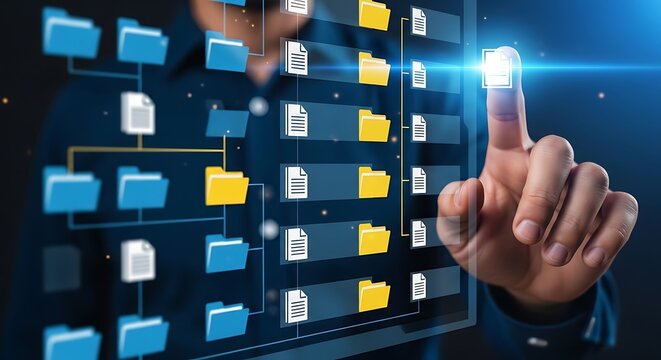 
Smart enterprise document repository visualizing digital file directories and information management system