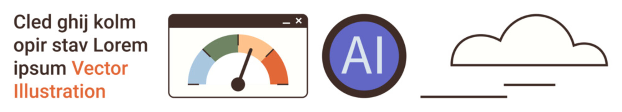 Technology, artificial intelligence, cloud services, web performance, data analytics, software. A speedometer, AI logo and cloud icon. AI and cloud services concept