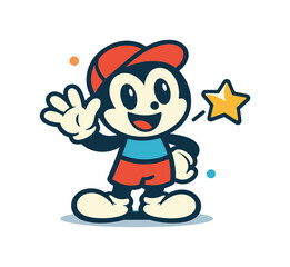 Fototapeta premium Vintage inspired cartoon character design focused on playful personality and nostalgic visual storytelling, a cheerful retro style character with round eyes and simple gloves