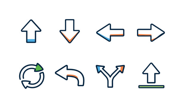 Sketch navigation arrows: upward pointing arrow, downward pointing arrow, left pointing arrow, right pointing arrow, circular refresh arrow, return back arrow, branching direction