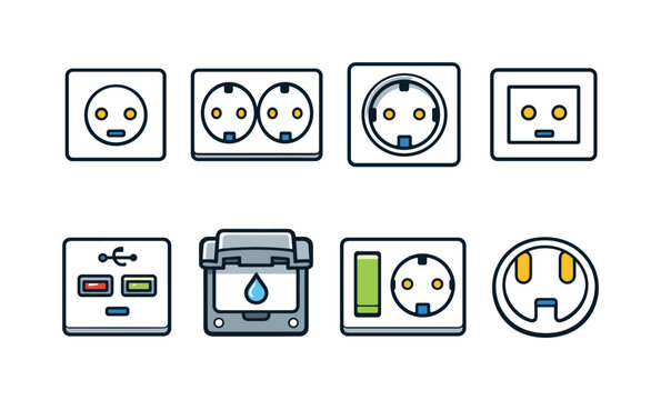 Wall socket collection: single outlet socket, double outlet socket, recessed round socket, square faceplate socket, USB wall socket, outdoor waterproof socket, switch with socket