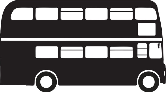 Iconic black silhouette of a double-decker bus, symbolizing urban public transport, travel, and classic city sightseeing tours