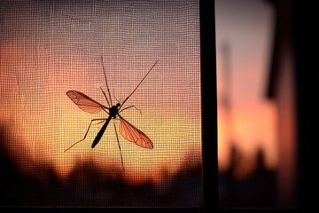 Fototapeta premium Delicate crane fly on window at sunset
