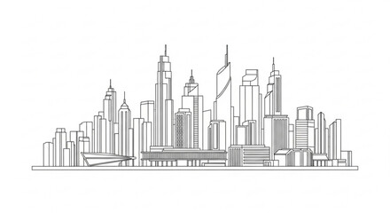 Obraz premium A minimalist line art illustration of a modern city skyline with sleek skyscrapers