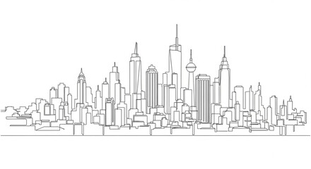 Fototapeta premium A minimalist line art illustration of a city skyline with sleek skyscrapers and modern architecture