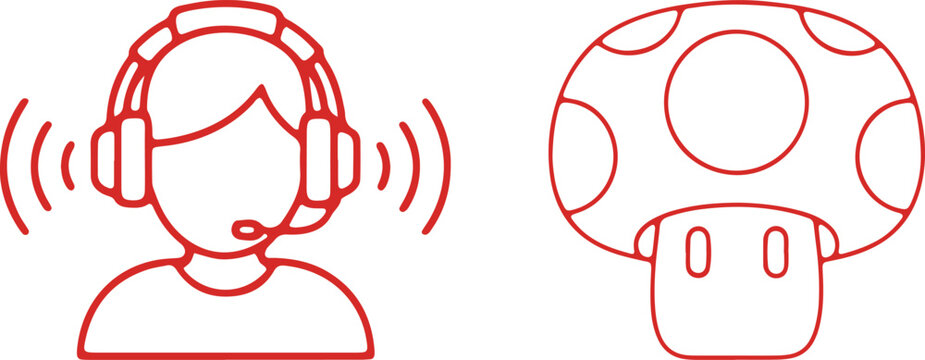 Gamer with headset and iconic mushroom character from video game