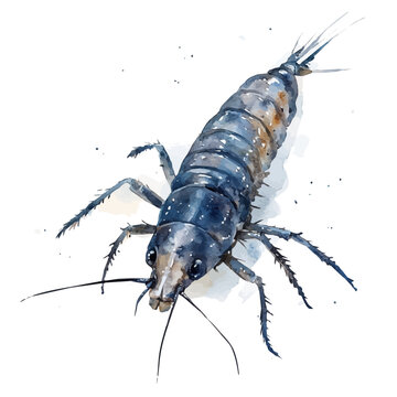 Silverfish, charming watercolor clipart, isolated on a white background.