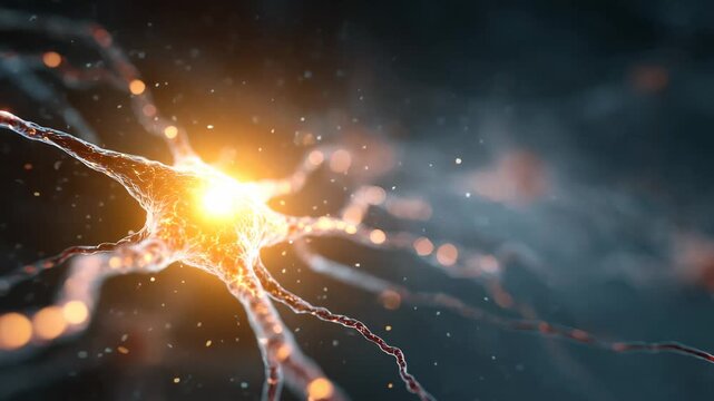 Close-up Neuron Synapse Firing Electrical Impulse Neural Network Activity Dark Background
