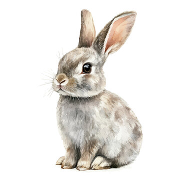 Rabbit, elegant watercolor illustration luminous highlights, isolated on a white background.