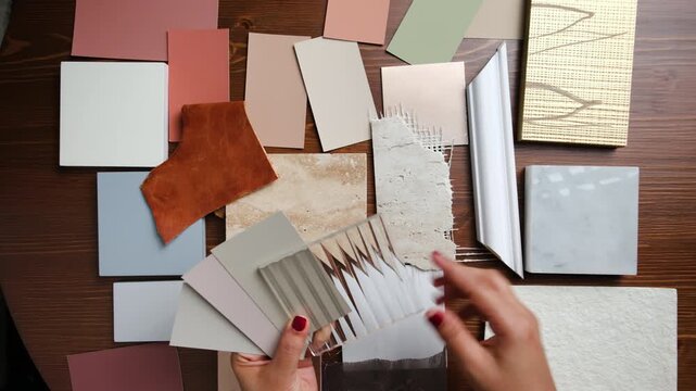 Home renovation planning with material samples, color swatches and design board