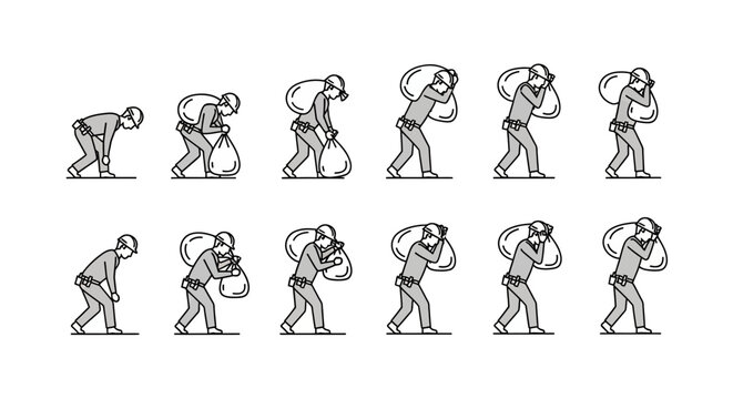Manual Handling Safety and Ergonomic Lifting Techniques Illustration Set for Workers
