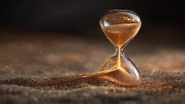 Hourglass Sand Flowing Through Time on Textured Surface Cinematic Close-Up
