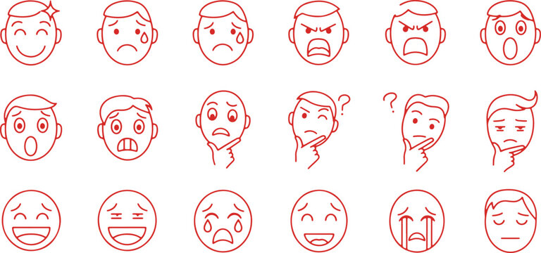 Collection of expressive cartoon faces depicting various emotions and reactions