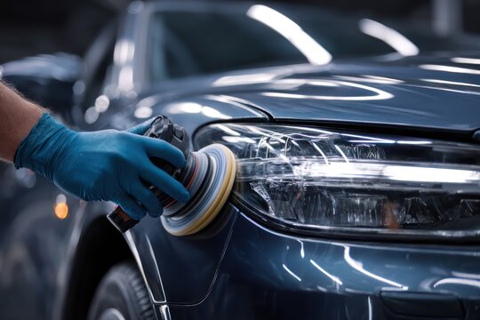 Car detailing specialist polishing luxury automobile body