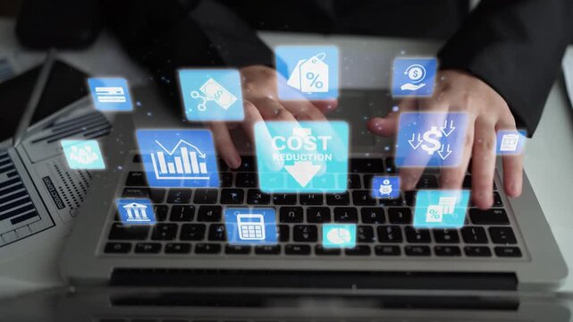 Cost reduction and cost saving through digital transformation, business cost optimization, operational cost reduction, financial savings, and resource efficiency strategy for business success. Funnel