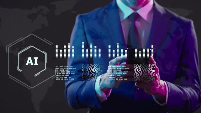 Artificial intelligence AI finance stock market data analysis machine learning. Business big data analytics, digital transformation technology, smart computer system, and futuristic network innovation