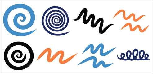 A collection of swirling and wavy line art designs in various colors © Feroza