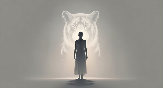 Ethereal Encounter A Woman's Spirit Embraces a Majestic Tiger's Aura