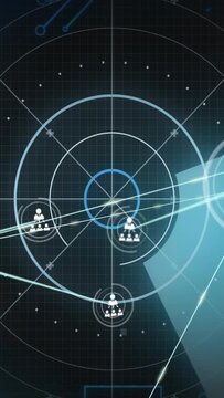 Central user-avatar icon reacting to sector sweep pulsing and linking nodes for tech radar mapping