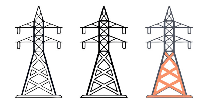 High Voltage Power Transmission Tower Energy Grid Triptych Vector
