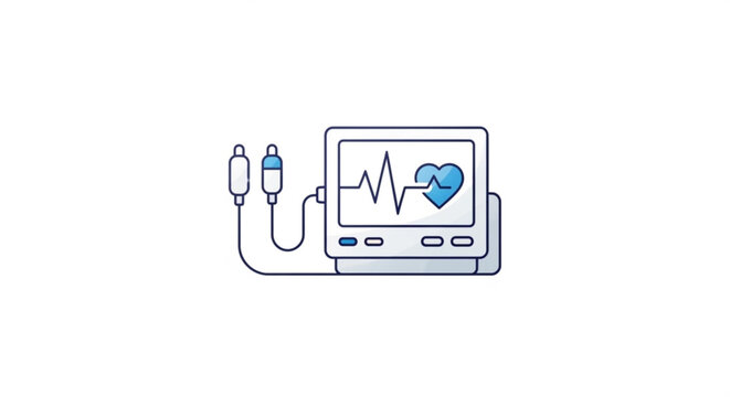 Medical monitor displaying heart rate and pulse on screen with electrode and cable