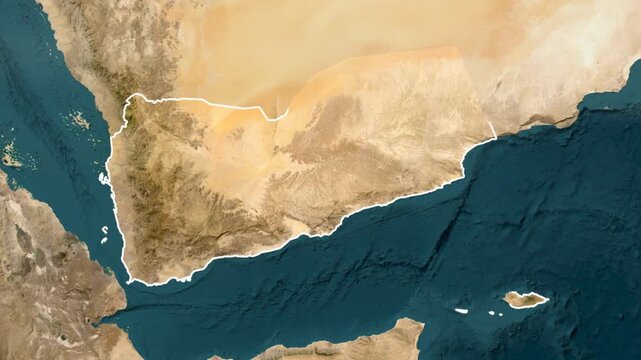 3D animated map of Yemen with its borders and capital city
