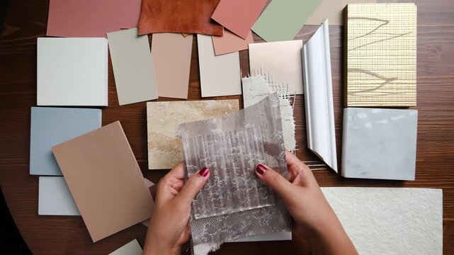 Designer comparing material samples for modern home interior planning
