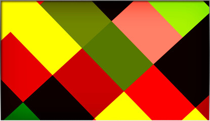 Obraz premium A vibrant arrangement of overlapping rectangles forms a geometric pattern. The composition features rich reds, greens, and yellows.