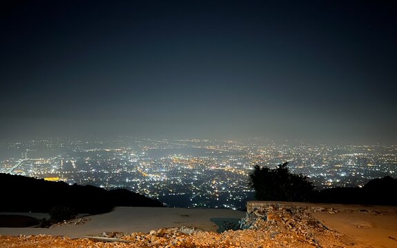 Night view of Islamabad city skyline from Margalla Hills, Pakistan
