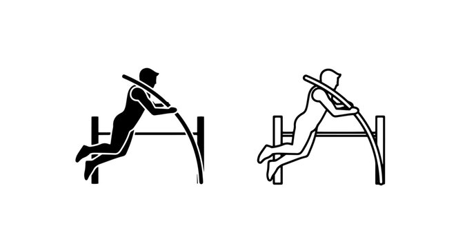 Pole vault athlete icon outline - black and white vector graphic