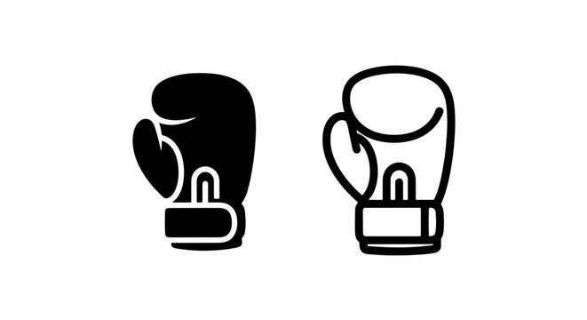 Boxing glove icon set, two styles: solid and outline, for combat sports