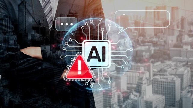 AI interface showing prompt error warning and system alert. AI prompt failure can lead to incorrect output or hallucination. Managing AI prompt error is crucial in safe AI deployment. Muxer