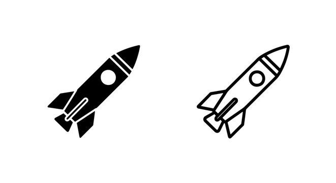 Simple black and outline rocket icon set for space exploration and launch concepts