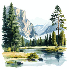 Yosemite National Park. Yosemite National Park hand drawn watercolor illustration