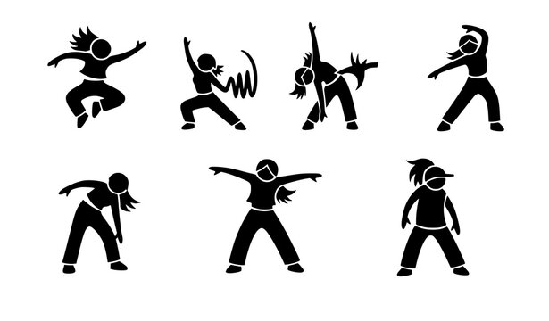 Urban hip hop dancer girls pictogram silhouettes vector dance set