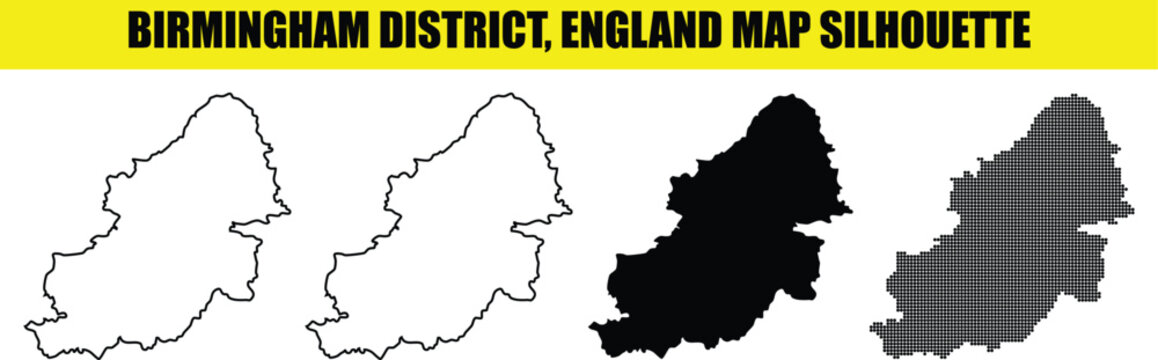Birmingham district, england map silhouette. high quality map birmingham district for your design and project