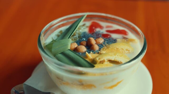 Tropical Coconut Mango Dessert with Tapioca Pearls