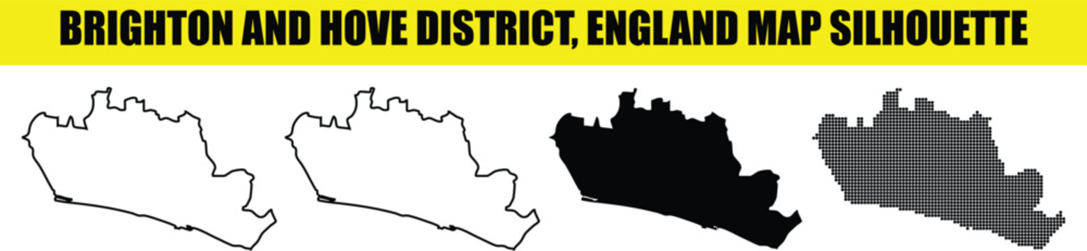 Brighton and hove district, england map silhouette. high quality map brighton and hove district for your design
