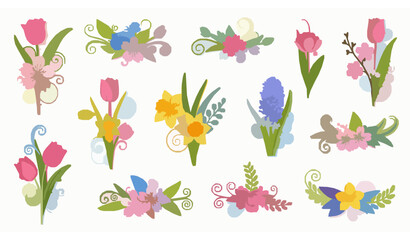 Naklejka premium Spring Floral Ornament Vector Set – Layered Decorative Flower Illustrations