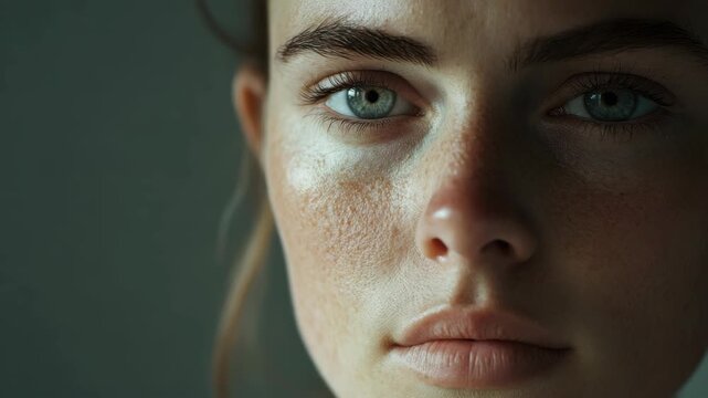 A woman with a contemplative expression, with her eyes looking slightly off to the side.
